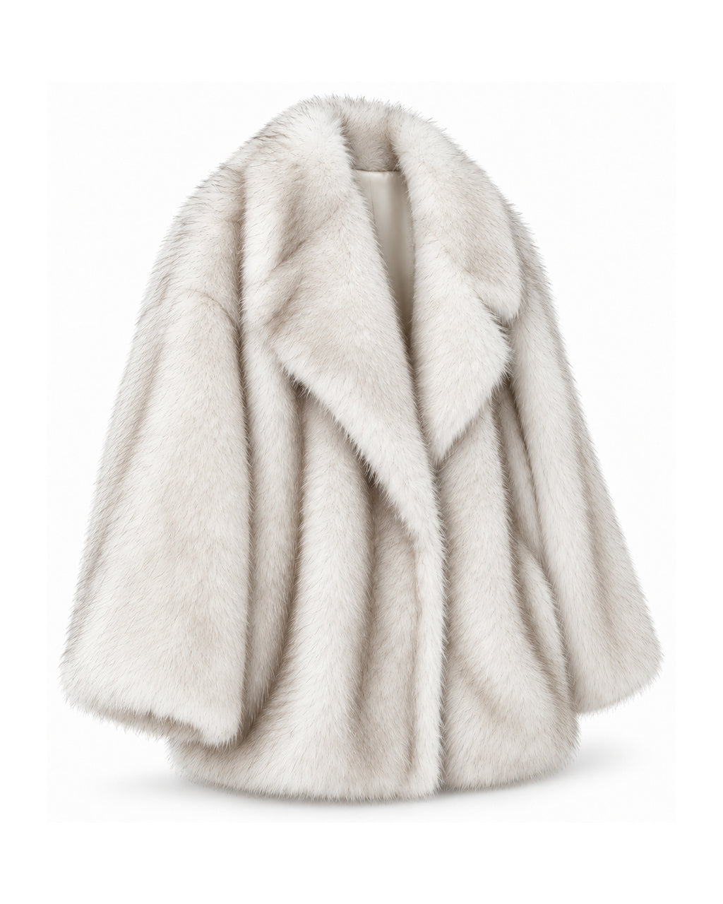 Oversized faux fur jacket in cream, angled view