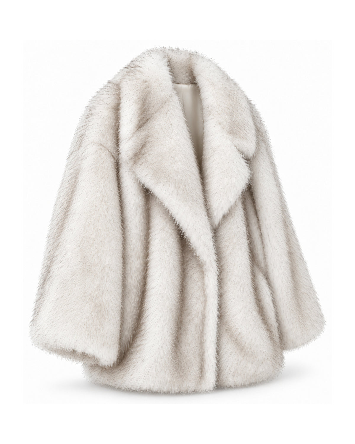 Oversized faux fur jacket in cream, angled view