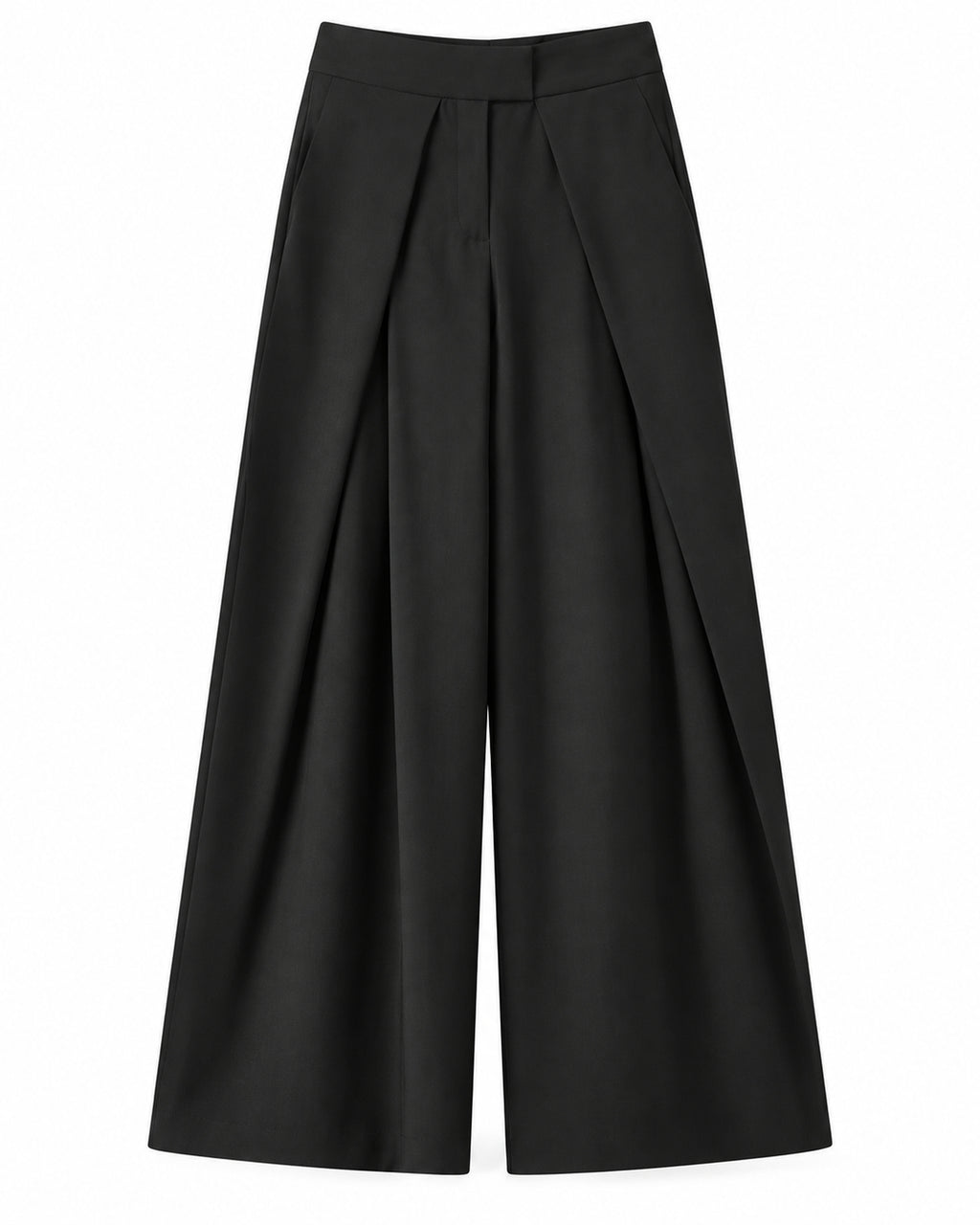 Pleated wide-leg trousers in black, front view