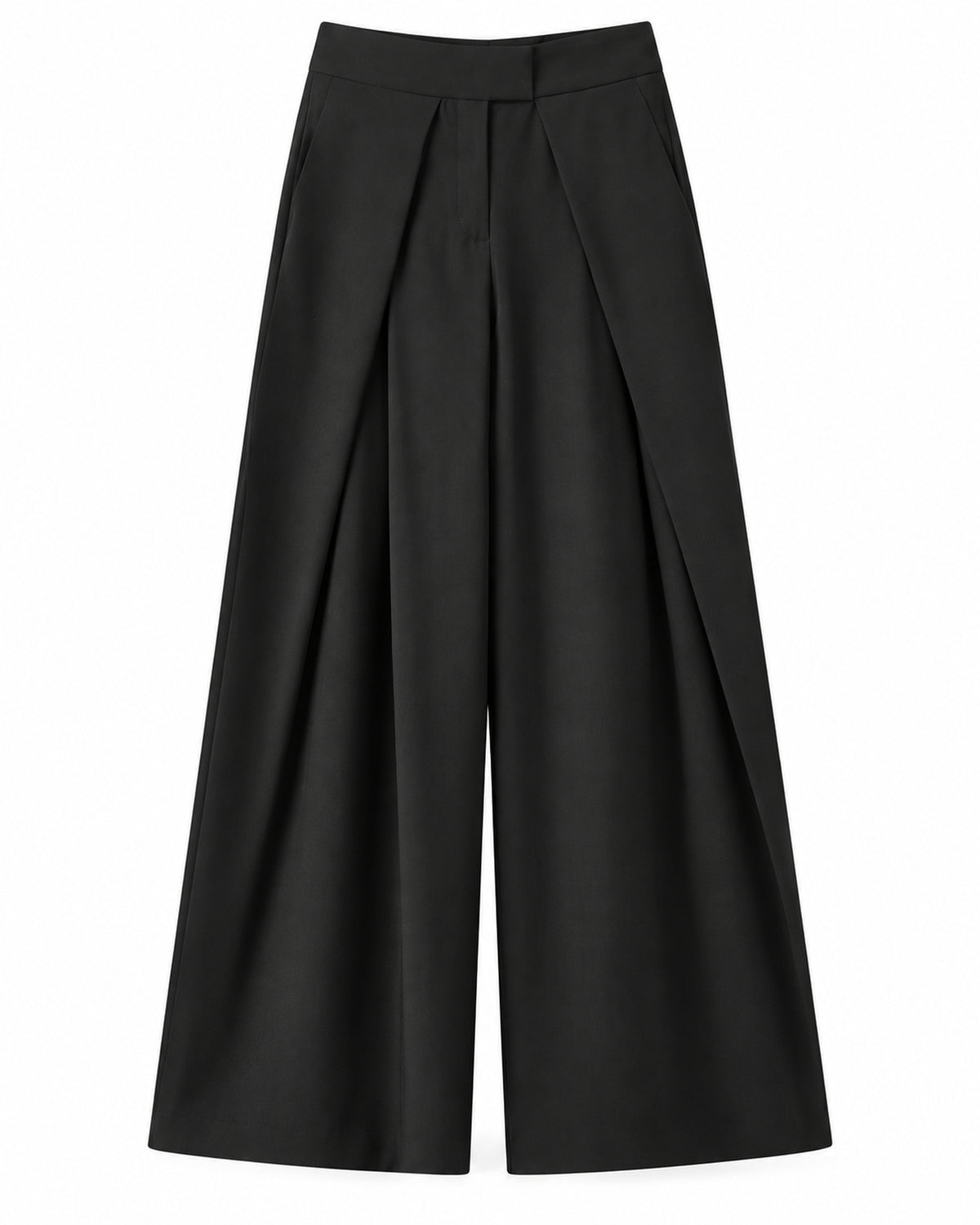Pleated wide-leg trousers in black, front view