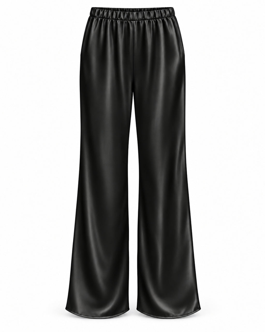 Satin wide-leg trousers in black, front view